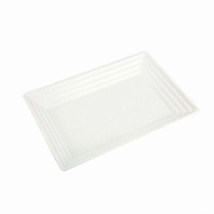 Serveware * | Flash Sale Premium 11 X 16 White Rectangular With Groove Rim Plastic Serving Trays (24 Trays)