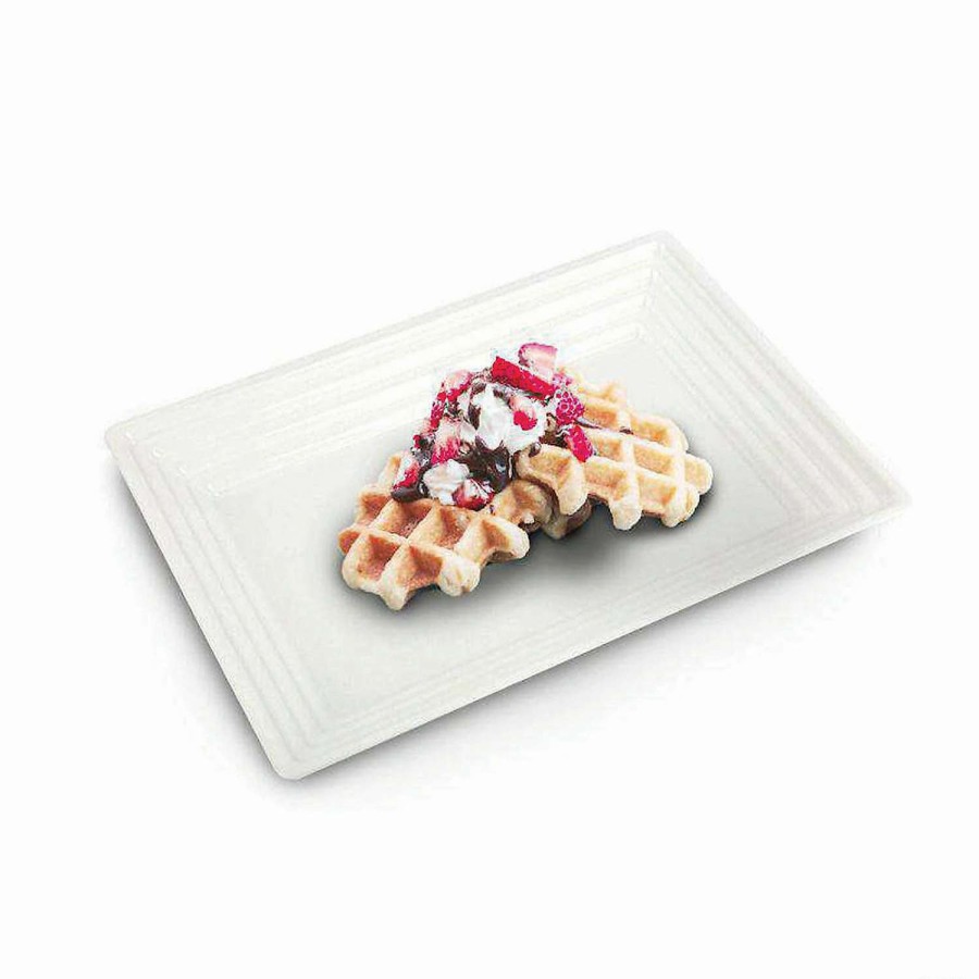 Serveware * | Flash Sale Premium 11 X 16 White Rectangular With Groove Rim Plastic Serving Trays (24 Trays)