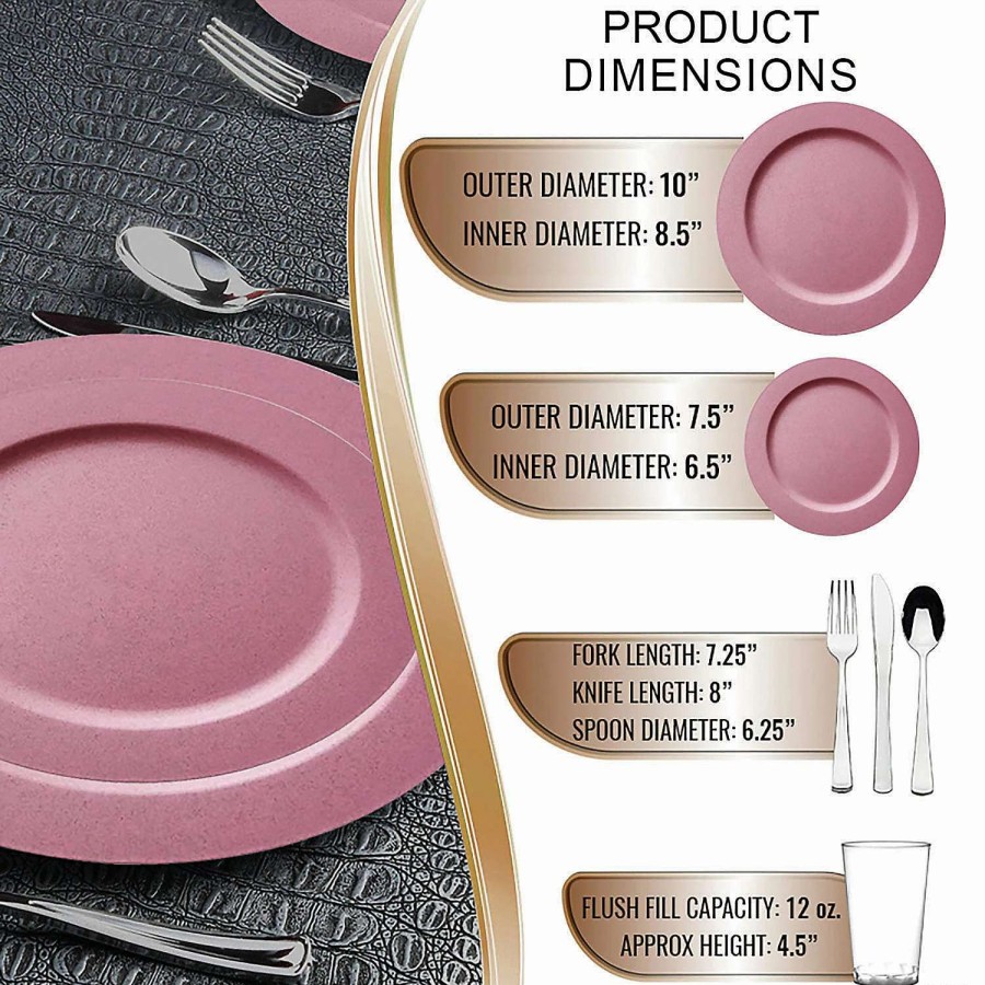 Table Covers * | Best Deal Matte Fuchsia Round Disposable Plastic Dinnerware Value Set (60 Settings)