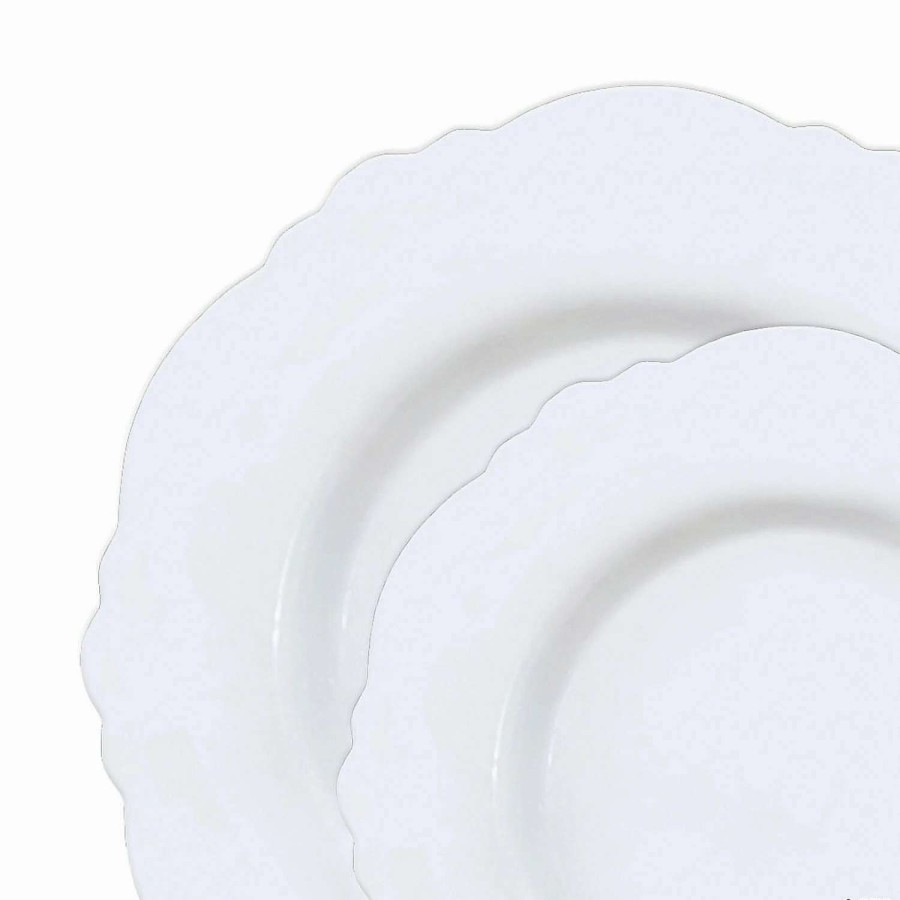 Party Plates * | Brand New Solid White Round Blossom Disposable Plastic Dinnerware Value Set (40 Dinner Plates + 40 Salad Plates)