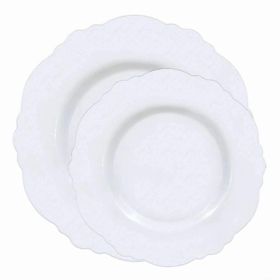 Party Plates * | Brand New Solid White Round Blossom Disposable Plastic Dinnerware Value Set (40 Dinner Plates + 40 Salad Plates)