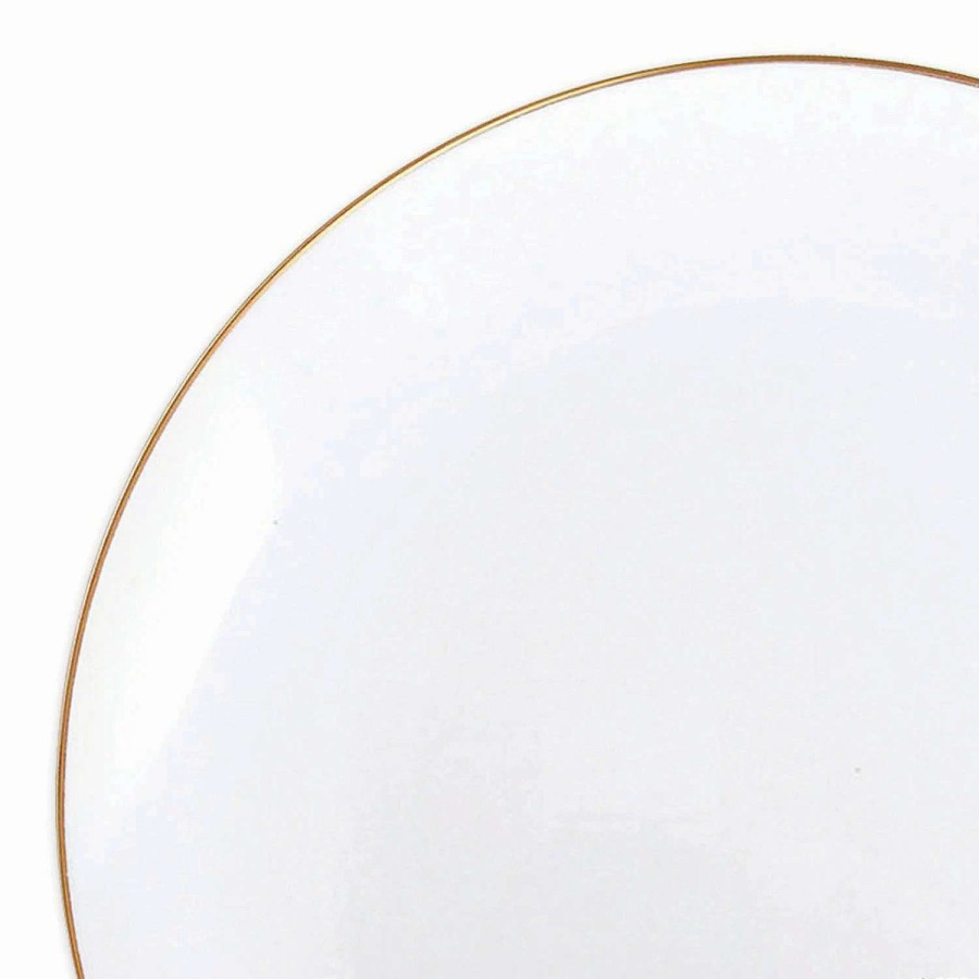 Party Plates * | Buy 10.25 White With Gold Rim Organic Round Disposable Plastic Dinner Plates (40 Plates)