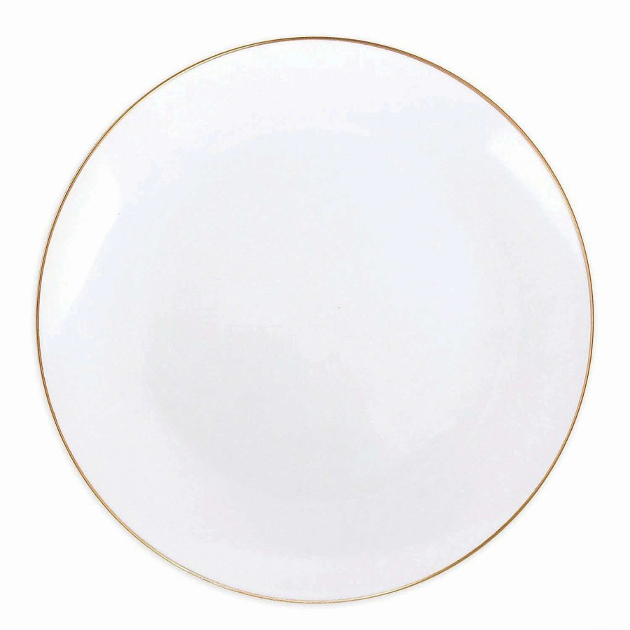 Party Plates * | Buy 10.25 White With Gold Rim Organic Round Disposable Plastic Dinner Plates (40 Plates)