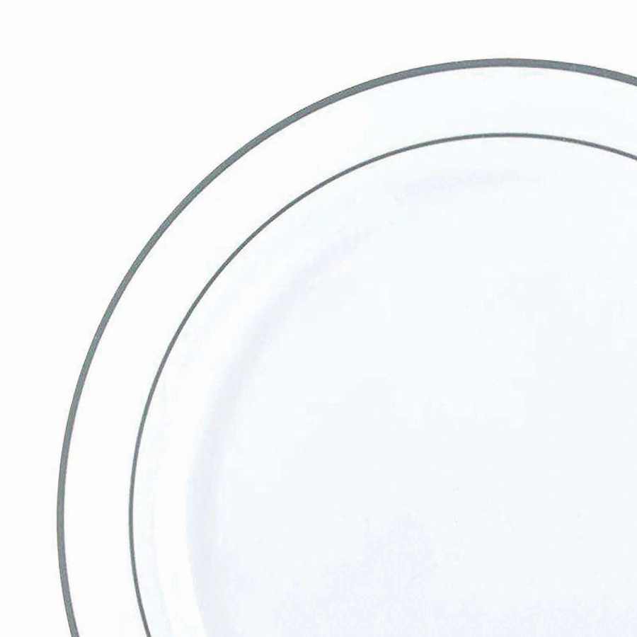 Party Plates * | Budget 10.25 White With Silver Edge Rim Plastic Dinner Plates (50 Plates)