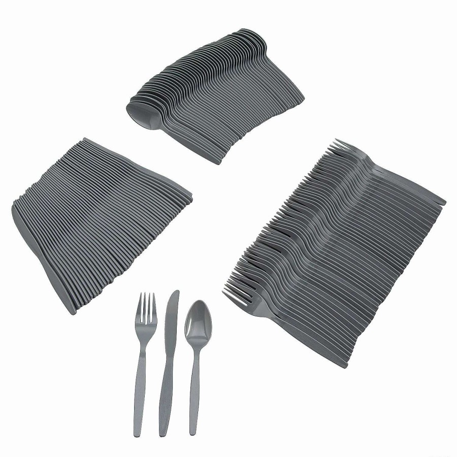 Cutlery * | Flash Sale Metallic Silver Rolled Cutlery Kit For 100 Guests