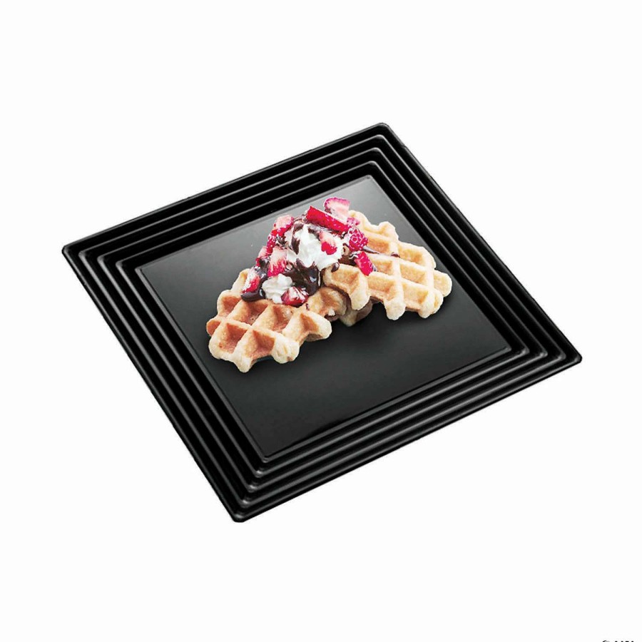 Serveware * | Best Sale 12 X 12 Black Square With Groove Rim Plastic Serving Trays (15 Trays)