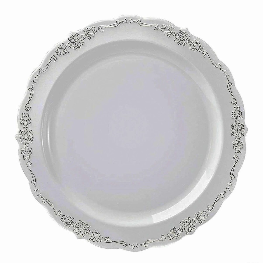 Party Plates * | Cheapest Premium 7.5 Clear With Silver Vintage Rim Round Disposable Plastic Appetizer/Salad Plates (120 Plates)