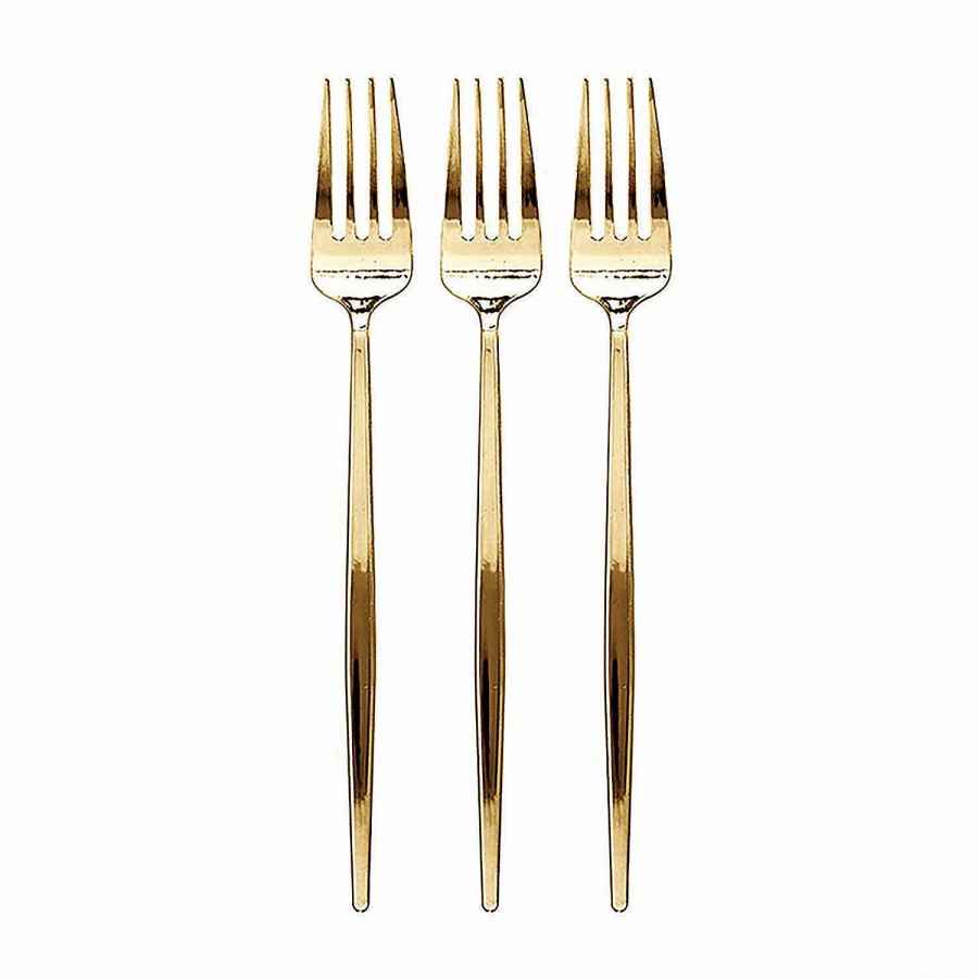 Cutlery * | Coupon Shiny Gold Moderno Disposable Plastic Dinner Forks (120 Forks)