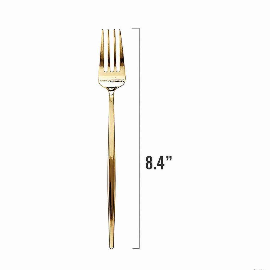 Cutlery * | Coupon Shiny Gold Moderno Disposable Plastic Dinner Forks (120 Forks)