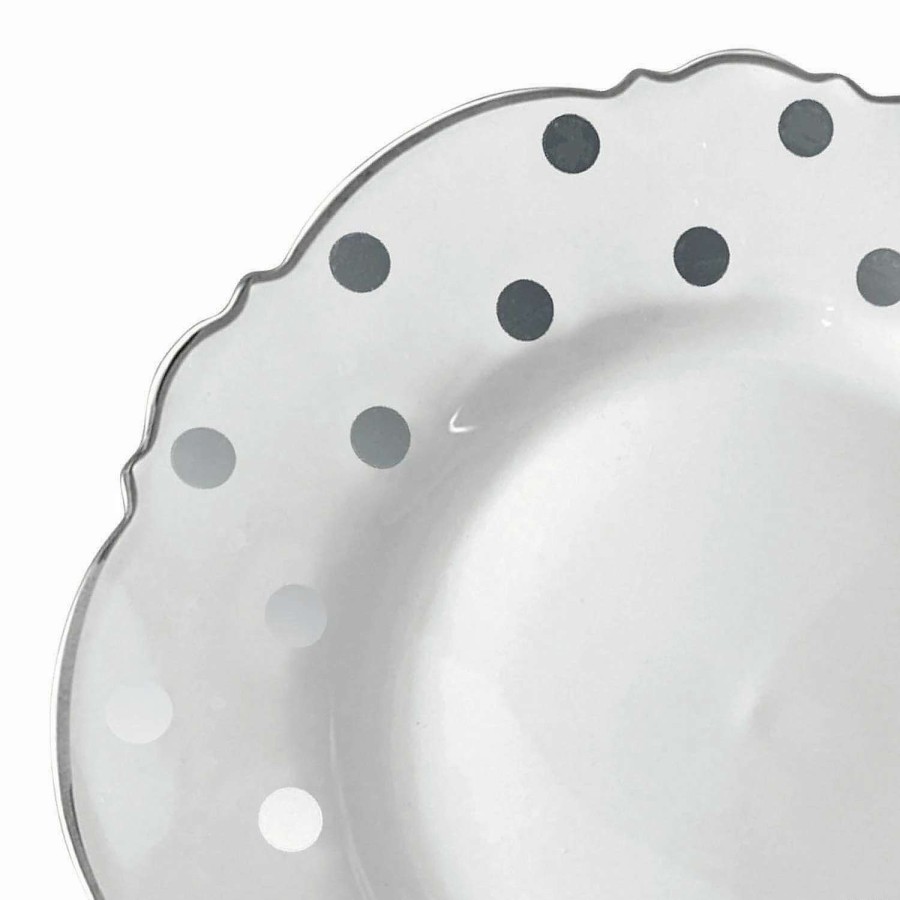 Party Plates * | Brand New Premium 10.25 White With Silver Dots Round Blossom Disposable Plastic Dinner Plates (120 Plates)