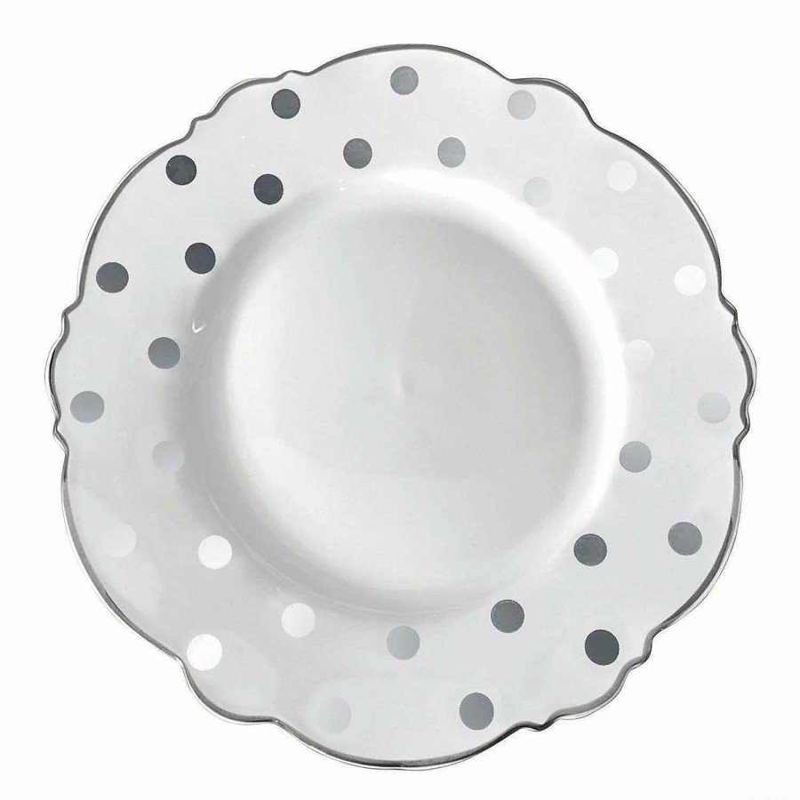 Party Plates * | Brand New Premium 10.25 White With Silver Dots Round Blossom Disposable Plastic Dinner Plates (120 Plates)