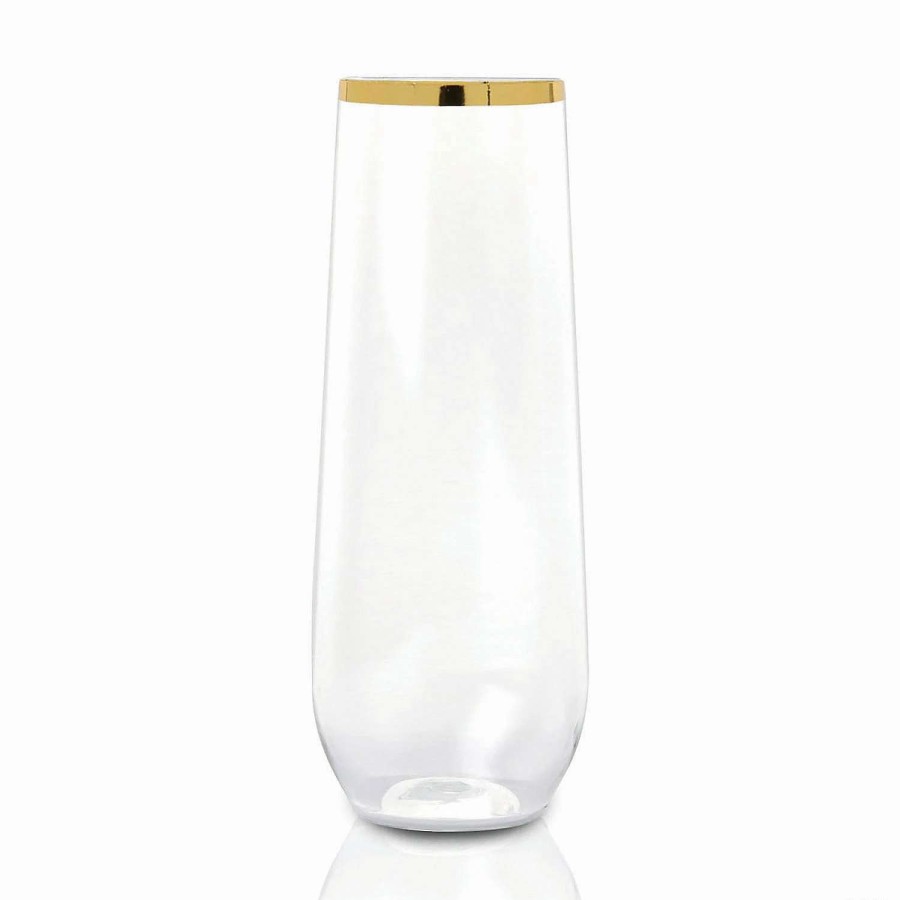 Drinkware * | Best Reviews Of 9 Oz. Clear With Gold Stemless Plastic Champagne Flutes (64 Glasses)