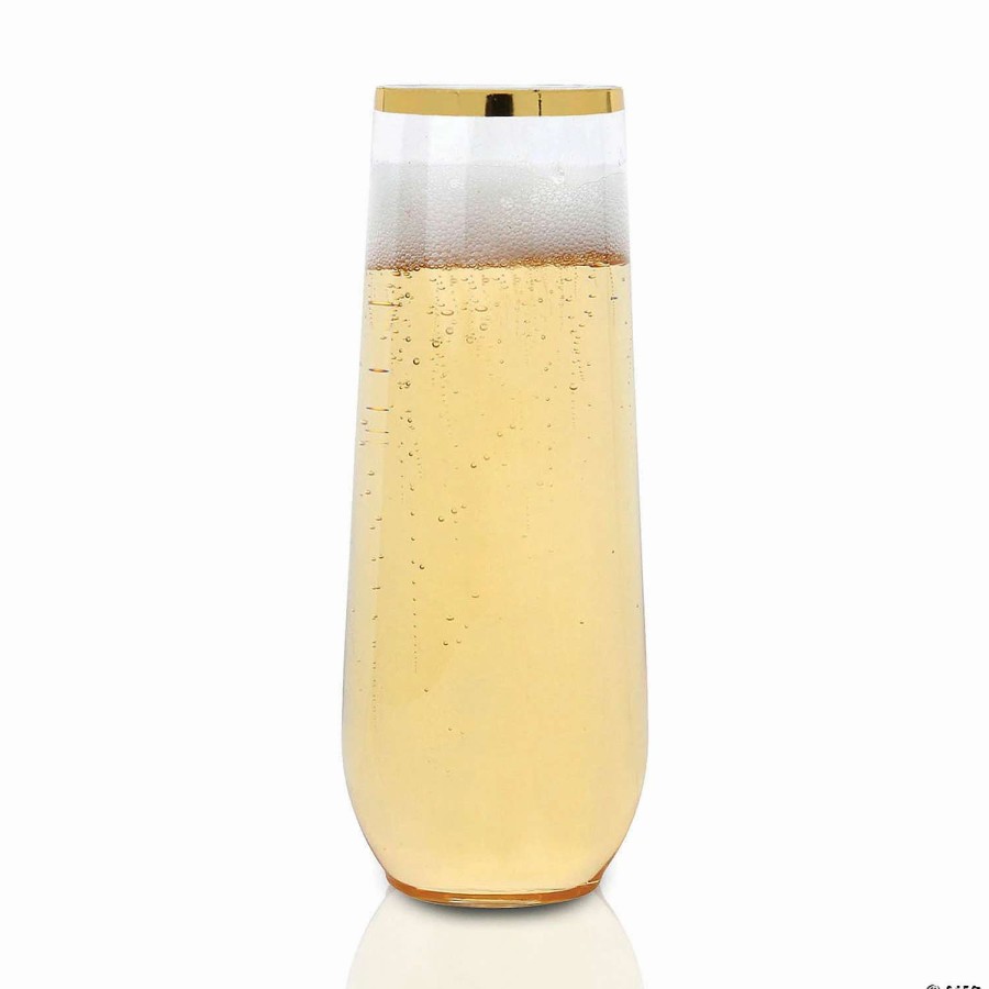 Drinkware * | Best Reviews Of 9 Oz. Clear With Gold Stemless Plastic Champagne Flutes (64 Glasses)