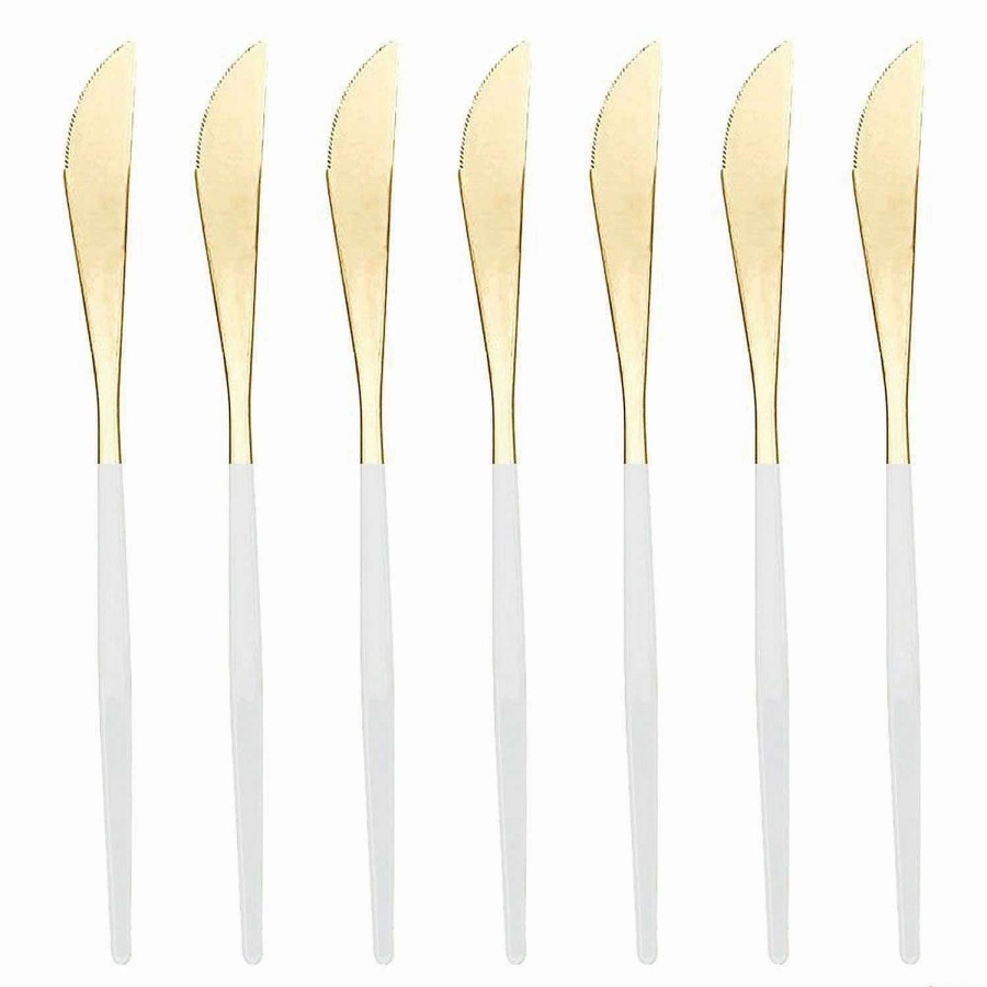 Cutlery * | Cheapest Kaya Collection Gold With White Handle Moderno Disposable Plastic Dinner Knives (240 Knives)