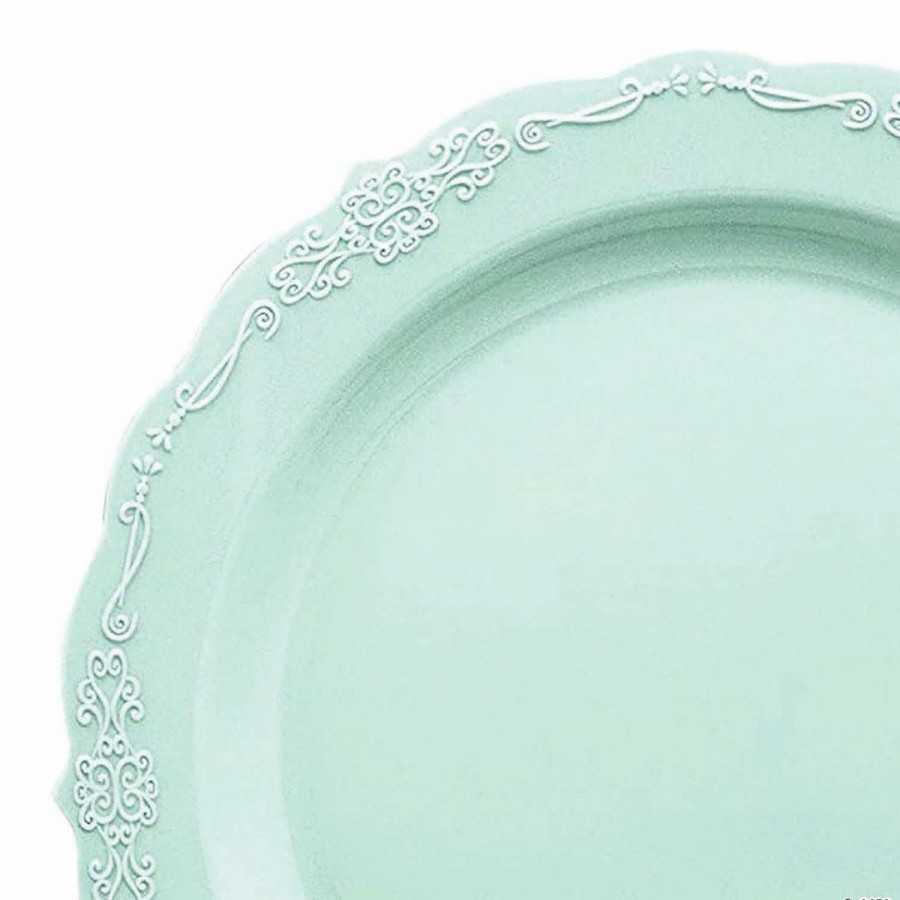 Party Plates * | Flash Sale Premium 10 Turquoise Vintage Round Disposable Plastic Dinner Plates (120 Plates)