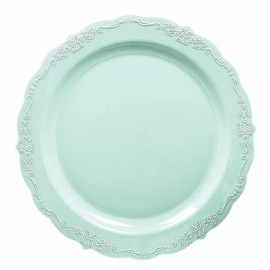 Party Plates * | Flash Sale Premium 10 Turquoise Vintage Round Disposable Plastic Dinner Plates (120 Plates)