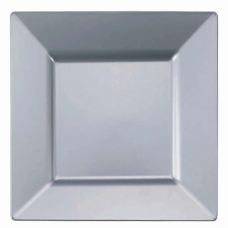 Party Plates * | Discount 9.5 Silver Square Plastic Dinner Plates (40 Plates)