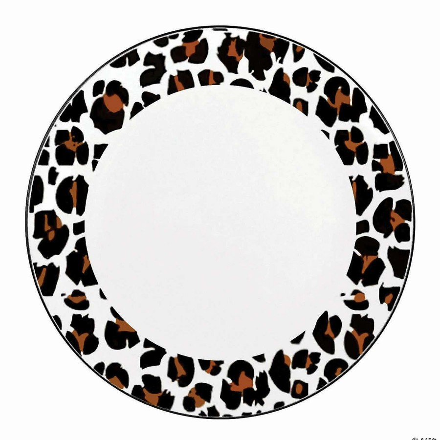 Party Plates * | Outlet Kaya Collection 7.5 White With Black And Brown Leopard Print Rim Round Disposable Plastic Appetizer/Salad Plates (120 Plates)