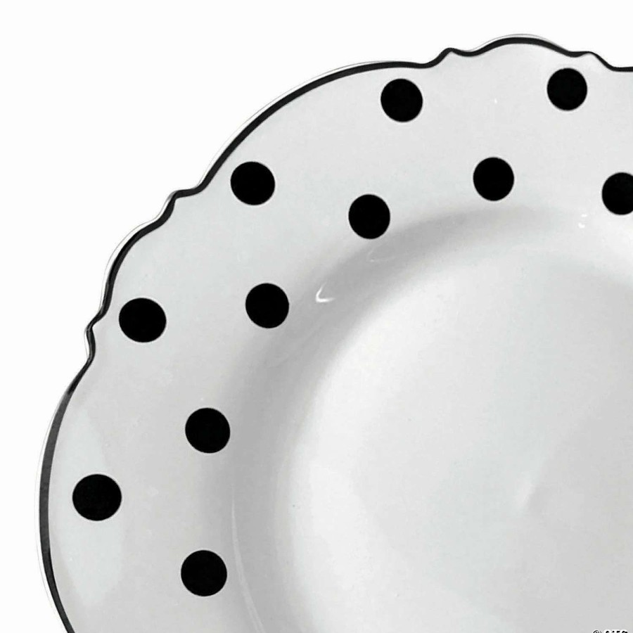 Party Plates * | Hot Sale Premium 10.25 White With Black Dots Round Blossom Disposable Plastic Dinner Plates (120 Plates)