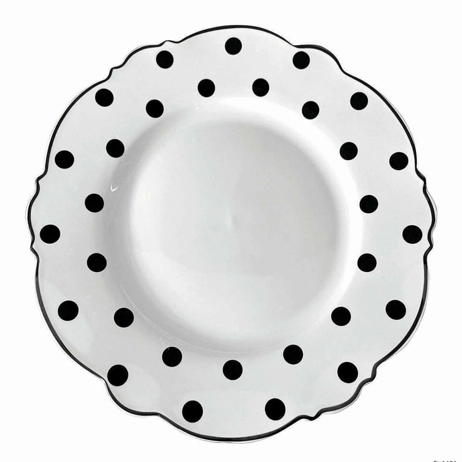 Party Plates * | Hot Sale Premium 10.25 White With Black Dots Round Blossom Disposable Plastic Dinner Plates (120 Plates)