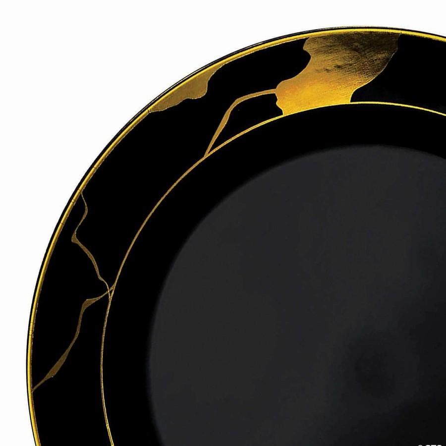 Party Plates * | New 10 Black With Gold Marble Disposable Plastic Dinner Plates (50 Plates)