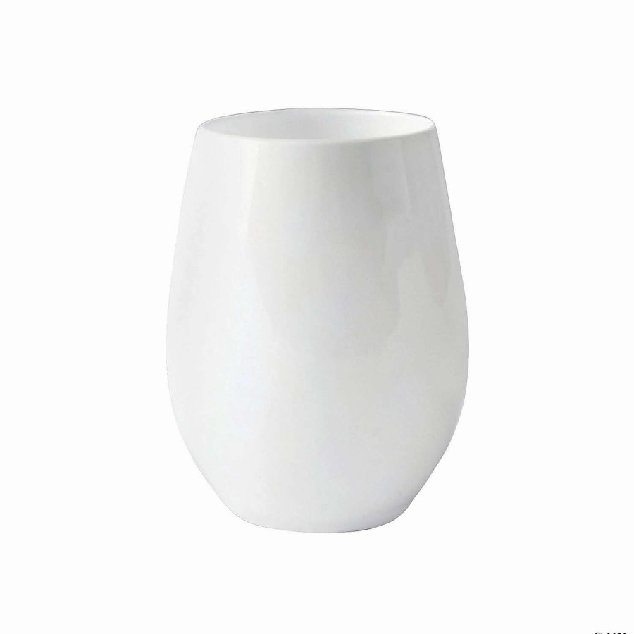 Drinkware * | Wholesale 12 Oz. Solid White Elegant Stemless Plastic Wine Glasses (32 Glasses)