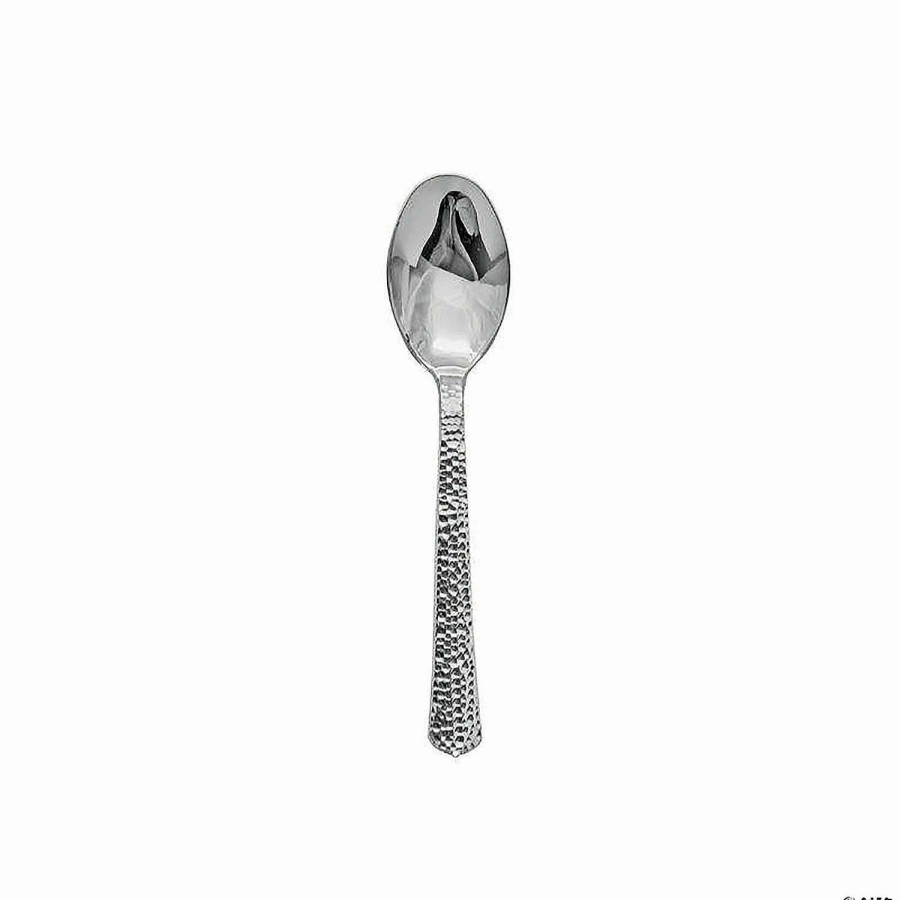 Cutlery * | Best Reviews Of Shiny Metallic Silver Hammered Plastic Spoons (1000 Spoons)