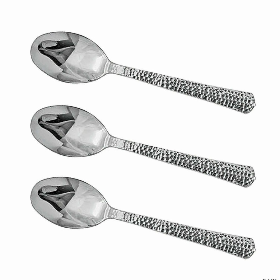 Cutlery * | Best Reviews Of Shiny Metallic Silver Hammered Plastic Spoons (1000 Spoons)