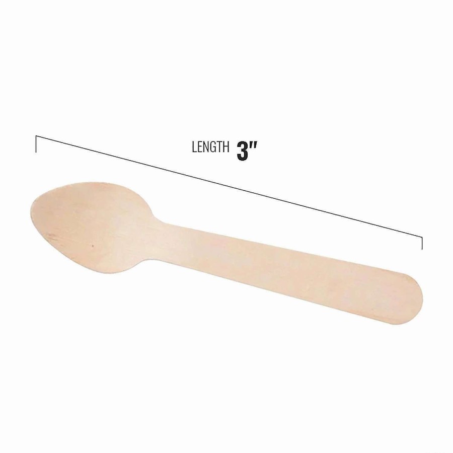 Cutlery * | Deals 3 Natural Birch Eco-Friendly Disposable Mini Dessert Spoons (275 Spoons)