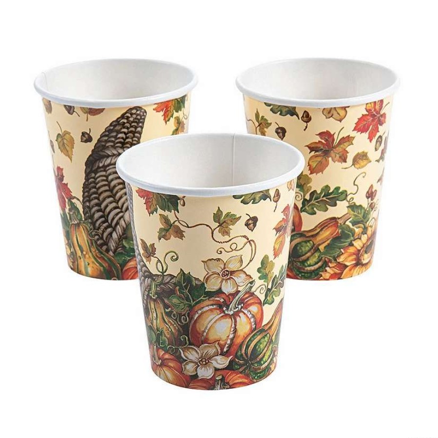 Drinkware * | Promo Thank-Fall Autumn Leaves & Gourds Paper Cups 8 Pc.