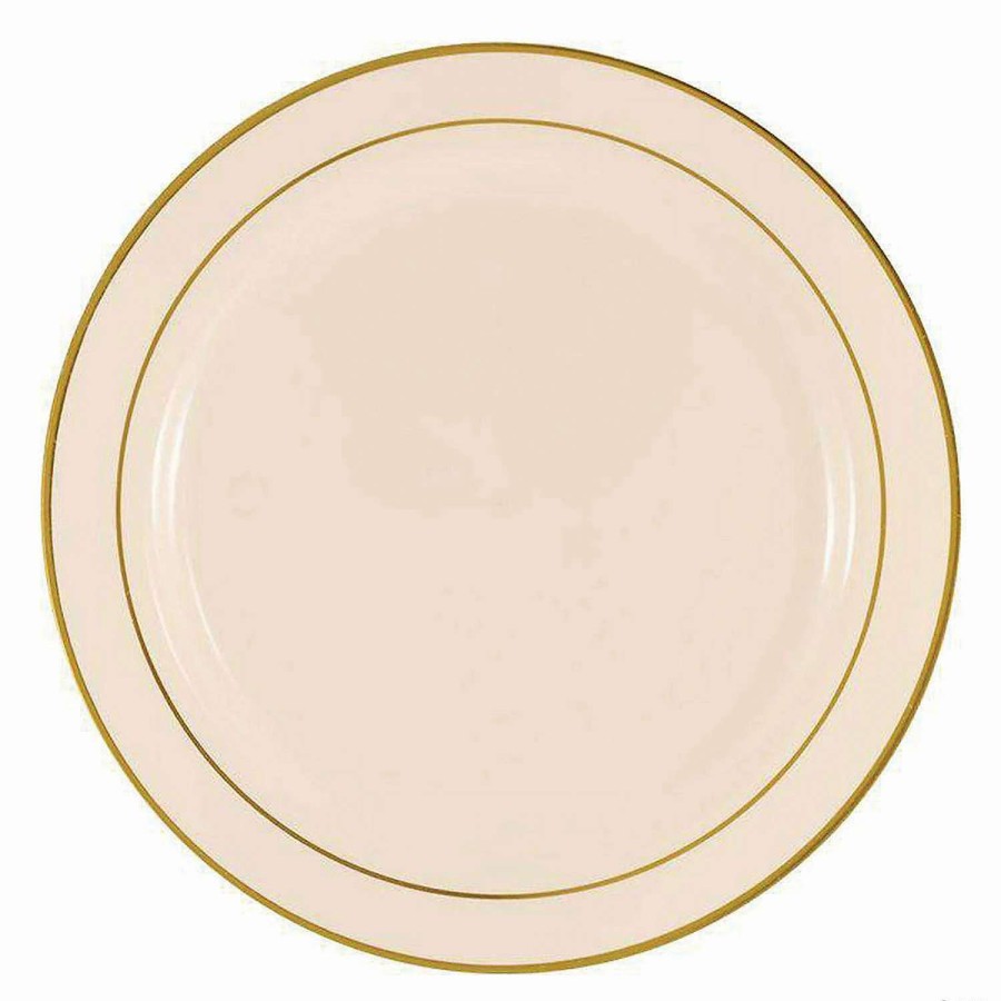 Party Plates * | Hot Sale Kaya Collection 7.5 Ivory With Gold Edge Rim Plastic Appetizer/Salad Plates (120 Plates)