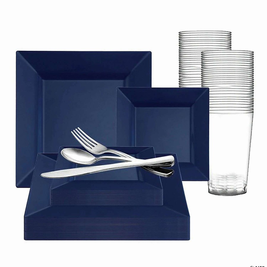 Bowls * | Budget Midnight Blue Square Plastic Dinnerware Value Set (20 Settings)