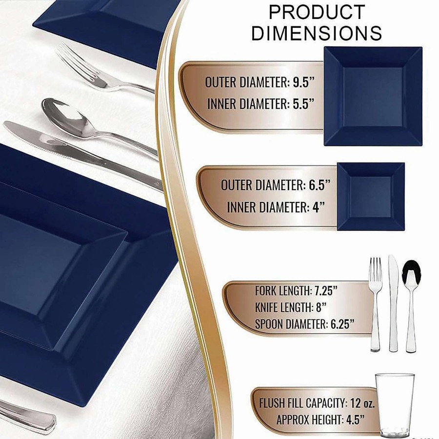 Bowls * | Budget Midnight Blue Square Plastic Dinnerware Value Set (20 Settings)