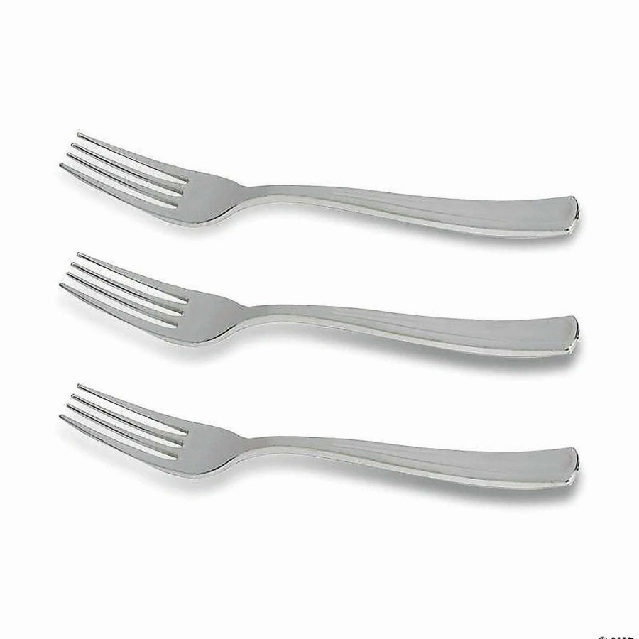 Cutlery * | Flash Sale Shiny Metallic Silver Plastic Forks (288 Forks)