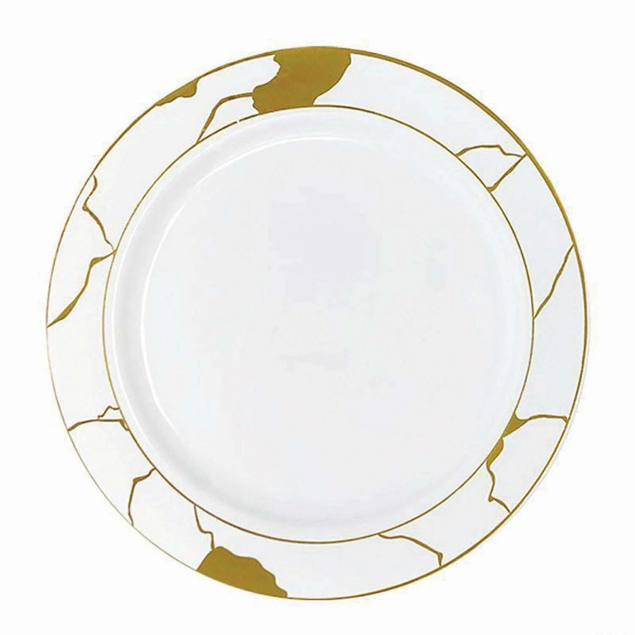 Party Plates * | Buy Kaya Collection 7.5 White With Gold Marble Disposable Plastic Appetizer/Salad Plates (120 Plates)