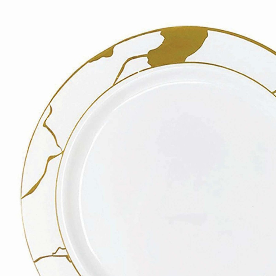 Party Plates * | Buy Kaya Collection 7.5 White With Gold Marble Disposable Plastic Appetizer/Salad Plates (120 Plates)