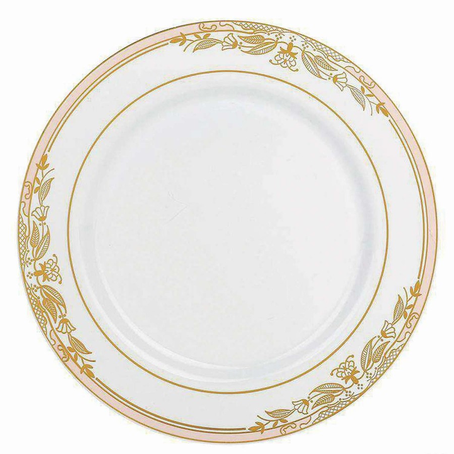 Party Plates * | Best Reviews Of Kaya Collection 7.5 White With Pink And Gold Harmony Rim Plastic Appetizer/Salad Plates (120 Plates)