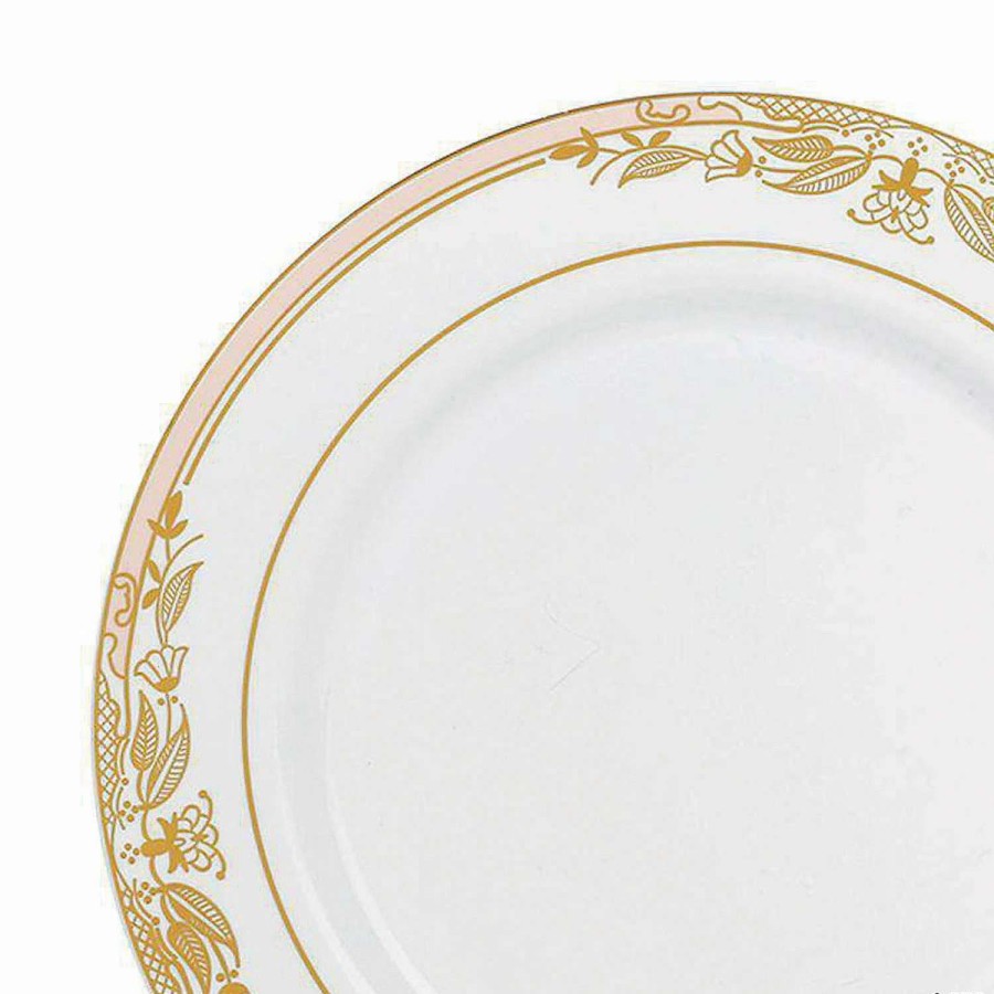 Party Plates * | Best Reviews Of Kaya Collection 7.5 White With Pink And Gold Harmony Rim Plastic Appetizer/Salad Plates (120 Plates)