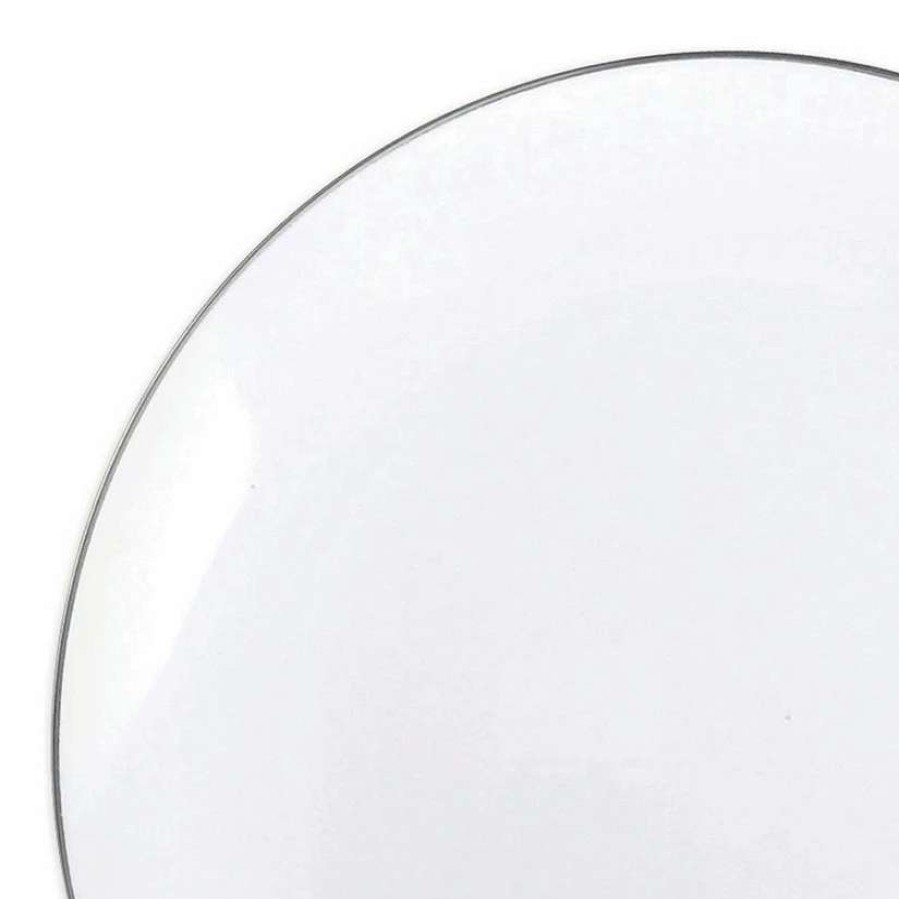 Party Plates * | Cheap 7.5 White With Silver Rim Organic Round Disposable Plastic Appetizer/Salad Plates (70 Plates)