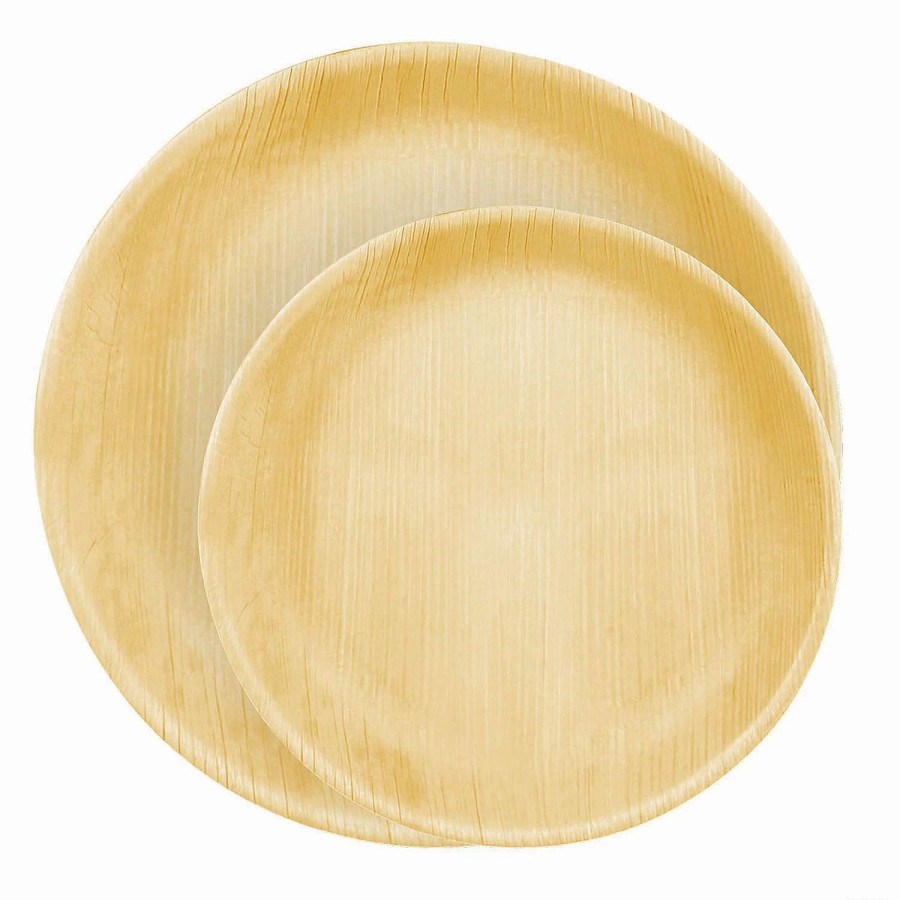 Party Plates * | Buy Round Palm Leaf Eco Friendly Disposable Dinnerware Value Set (50 Dinner Plates + 50 Salad Plates)