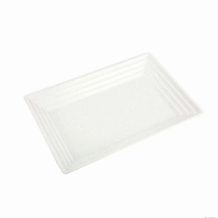 Serveware * | Brand New Premium 9 X 13 White Rectangular With Groove Rim Plastic Serving Trays (24 Trays)