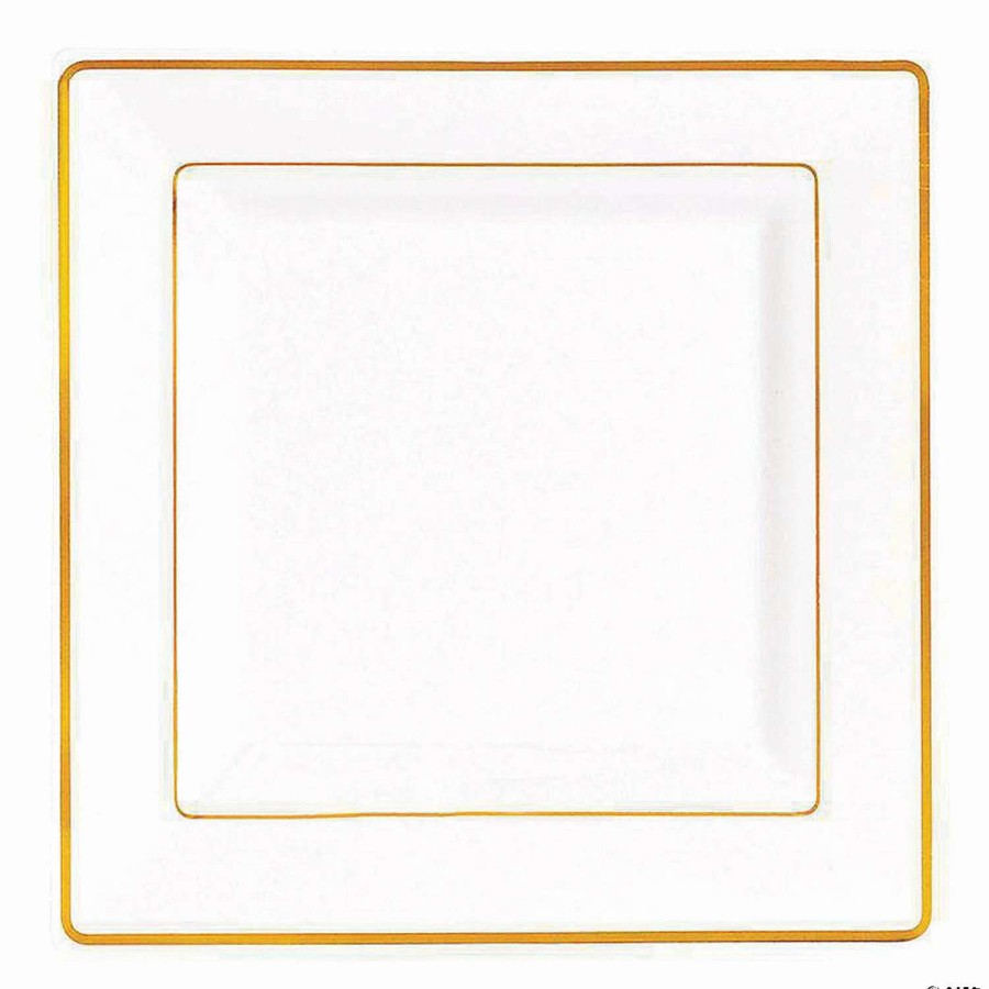 Party Plates * | Coupon Kaya Collection 6.5 White With Gold Square Edge Rim Plastic Appetizer/Salad Plates (120 Plates)