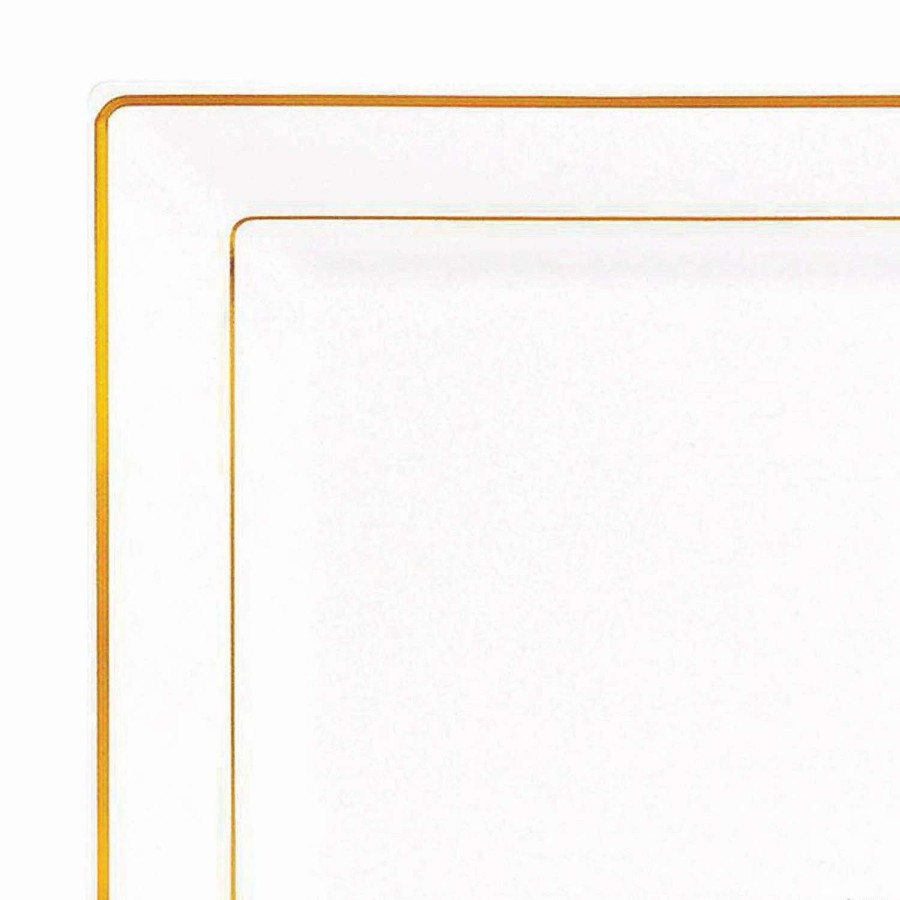 Party Plates * | Coupon Kaya Collection 6.5 White With Gold Square Edge Rim Plastic Appetizer/Salad Plates (120 Plates)