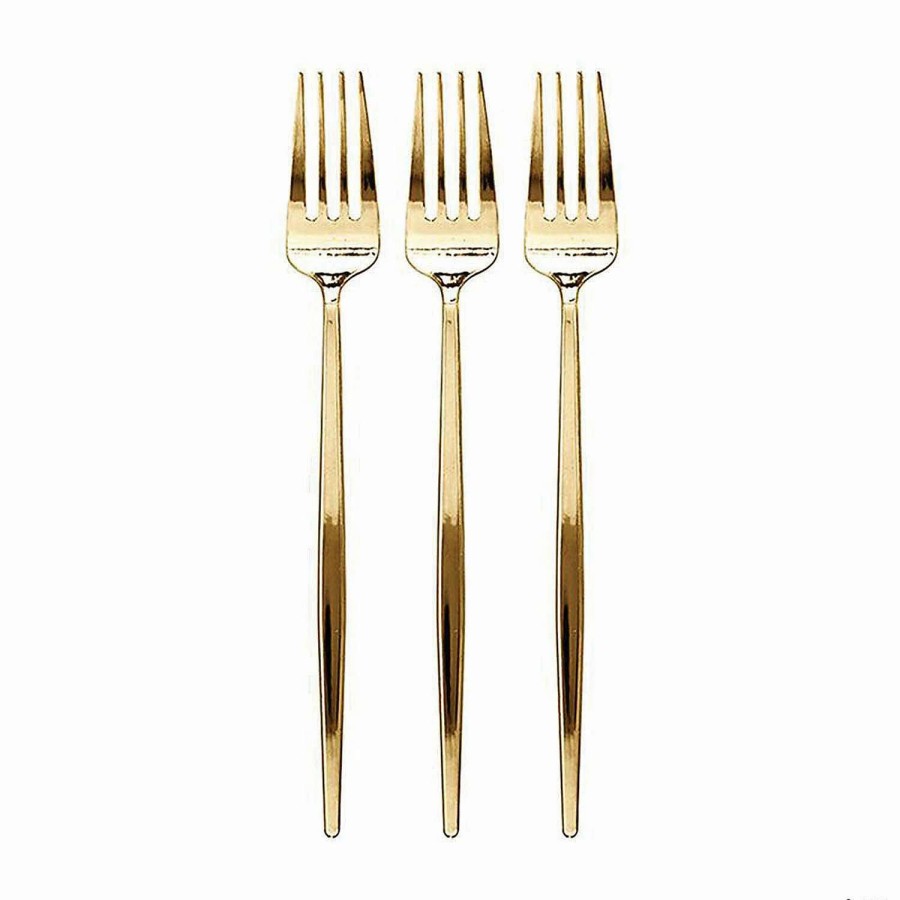 Cutlery * | Best Deal Kaya Collection Shiny Gold Moderno Disposable Plastic Dinner Forks (300 Forks)