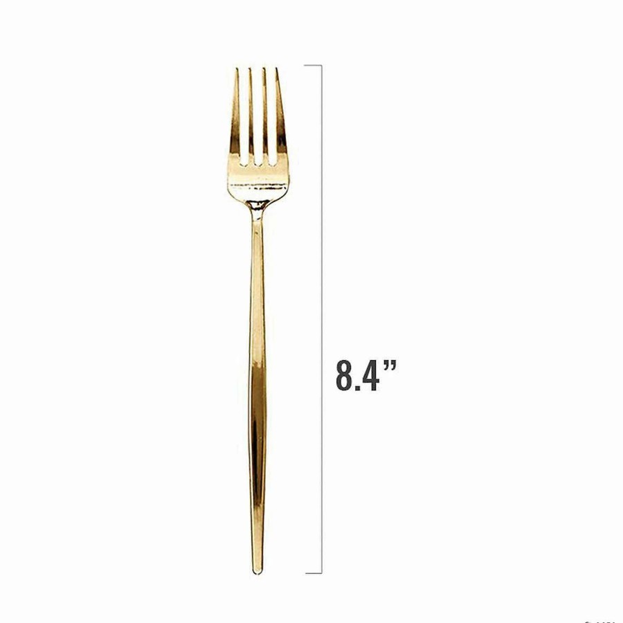 Cutlery * | Best Deal Kaya Collection Shiny Gold Moderno Disposable Plastic Dinner Forks (300 Forks)