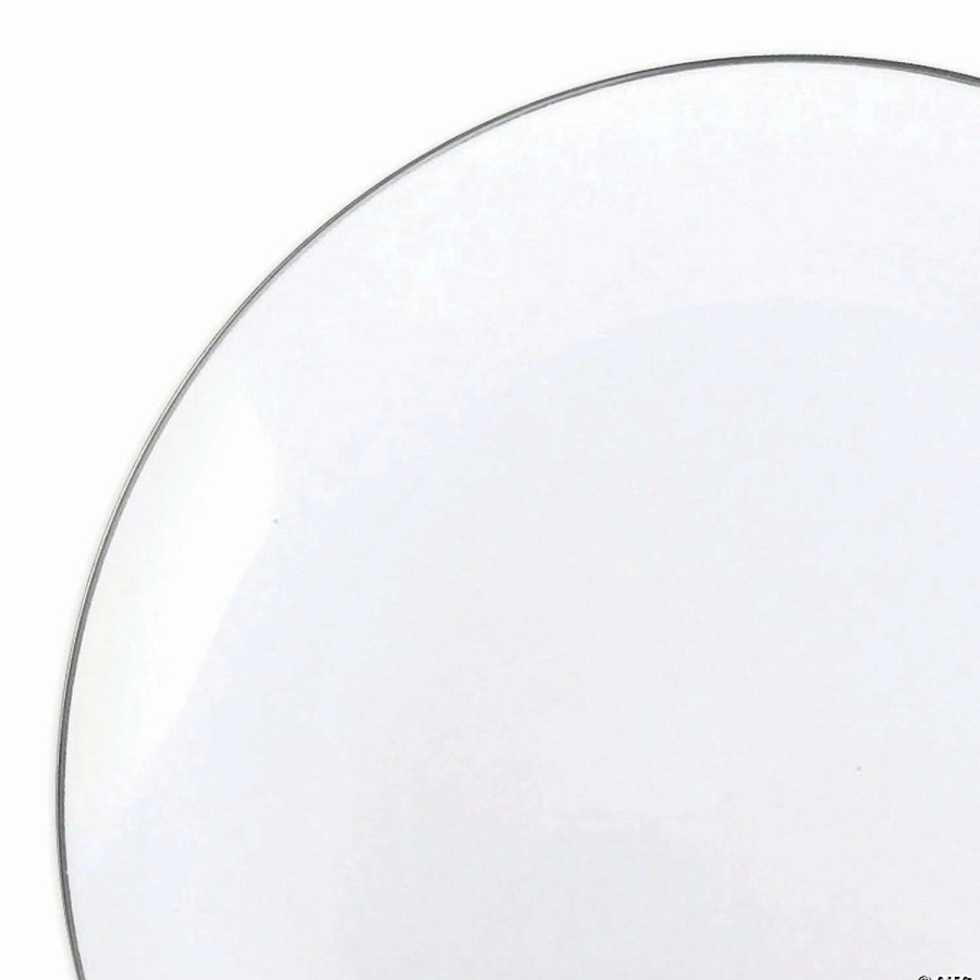 Party Plates * | Discount 10.25 White With Silver Rim Organic Round Disposable Plastic Dinner Plates (40 Plates)