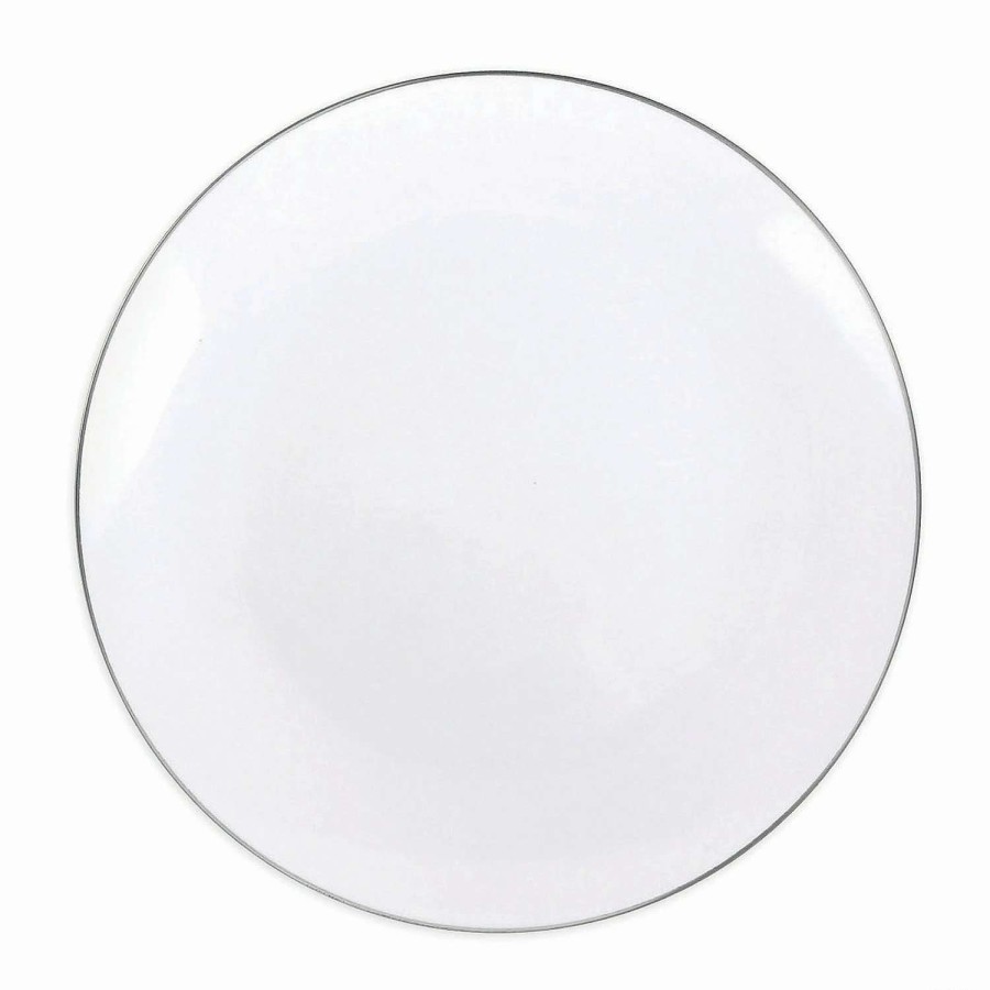 Party Plates * | Discount 10.25 White With Silver Rim Organic Round Disposable Plastic Dinner Plates (40 Plates)