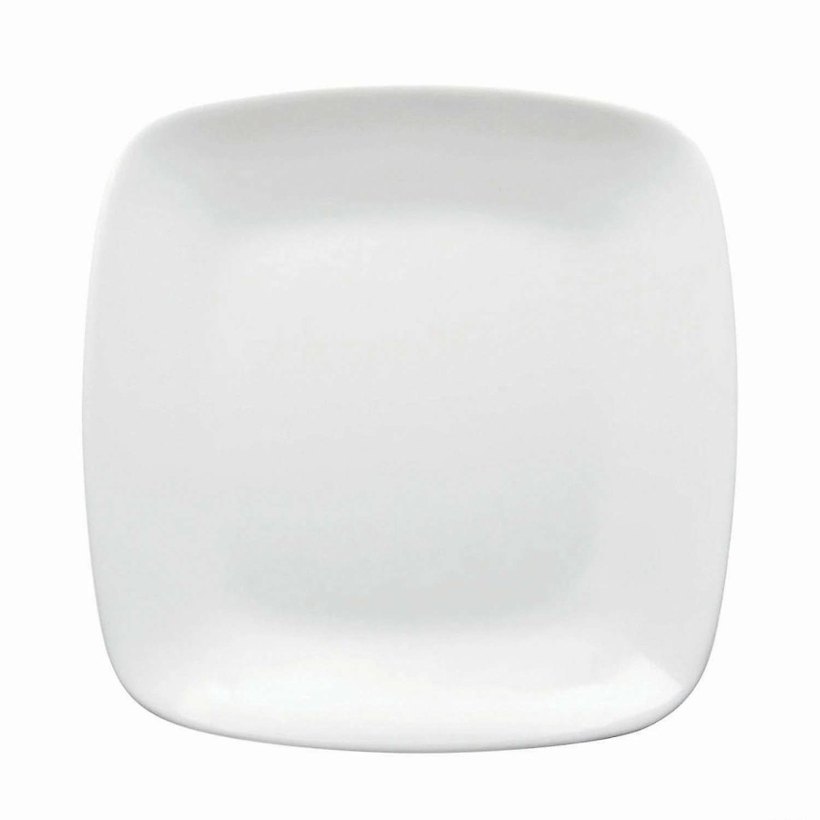 Party Plates * | Discount 10 Solid White Flat Rounded Square Disposable Plastic Dinner Plates (40 Plates)