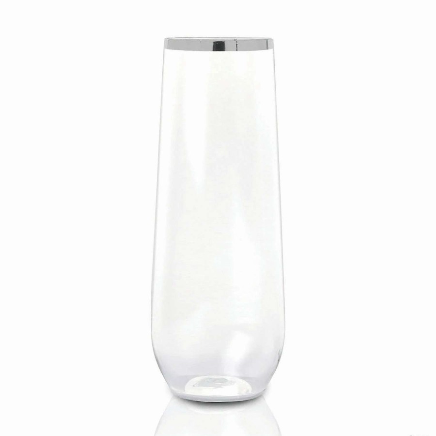 Drinkware * | Wholesale 9 Oz. Clear With Silver Stemless Plastic Champagne Flutes (32 Glasses)