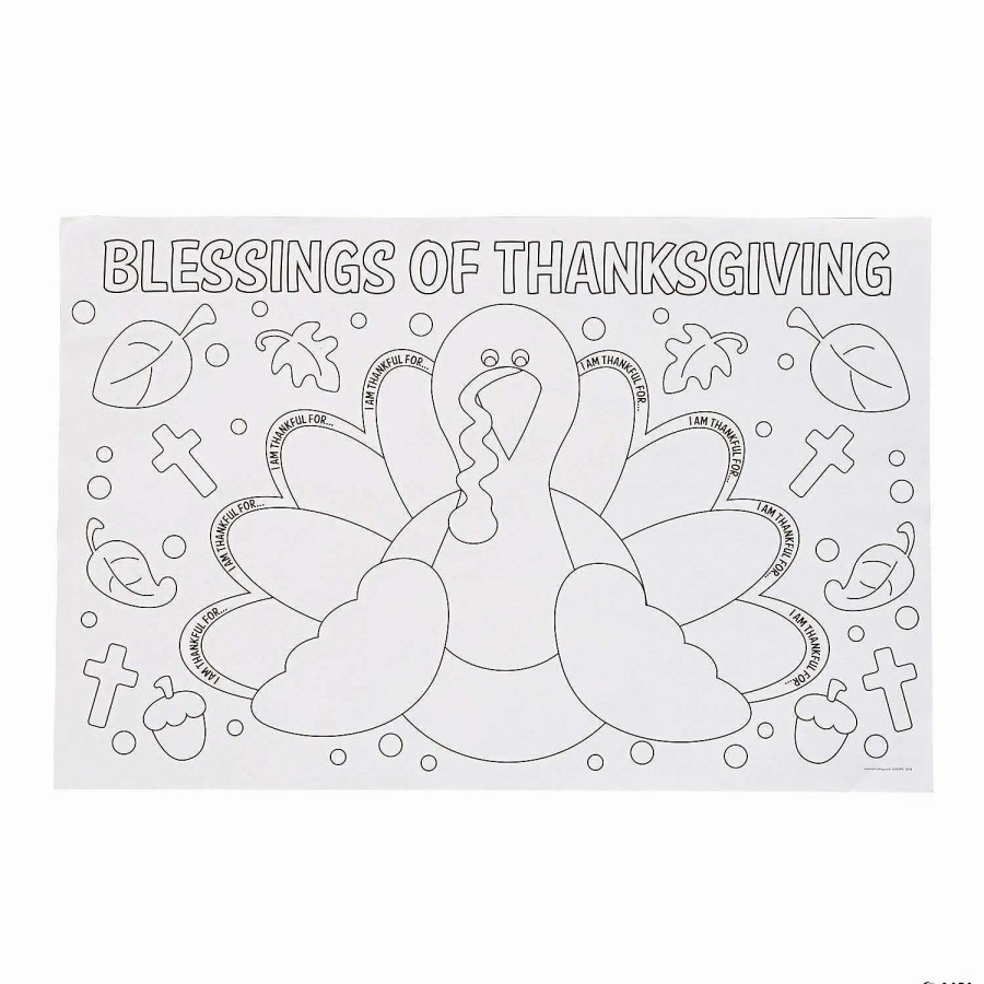 Table Covers * | Best Sale Color Your Own Thankful For Placemats 12 Pc.